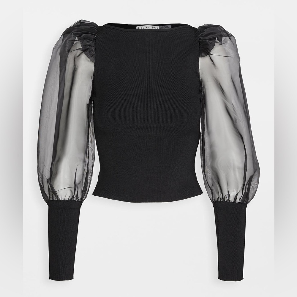NWT Alice + Olivia Abella Puff Sleeve Black Top